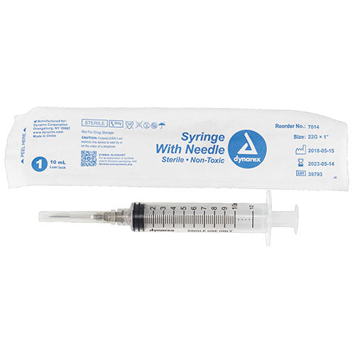 Dynarex Syringes With Needle  10 cc - 22 G, 1" (400/Case)