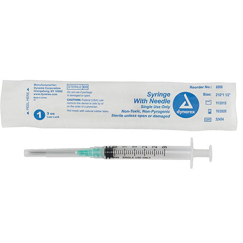 Dynarex Syringes With Needle  3 cc - 21 G, 1.5" (800/Case)
