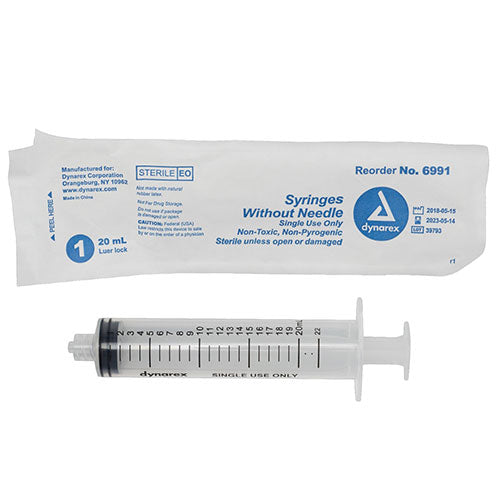 Dynarex Syringes Without Needle  Luer Lock - 20 cc (500/Case)