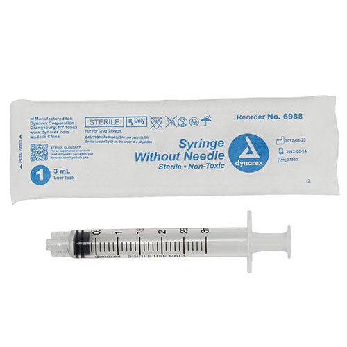 Dynarex Syringes Without Needle  Luer Lock - 3 cc (1000/Case)