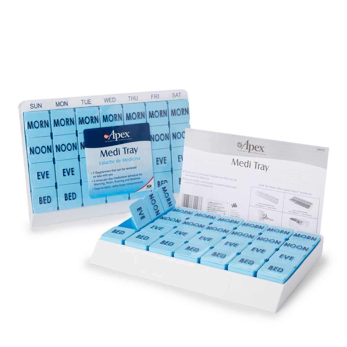 Apex Medi Tray Pill Organizer, Days of the Week / Morn, Noon, Eve, Bed (Case of 48)