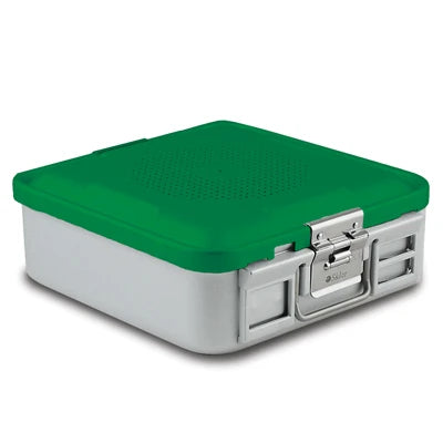 SklarLite Sterilization Container - Half-Size, Standard Lid, Non-Perforated Bottom, 11-1/4" x 11" x 4", Green - 10-4508