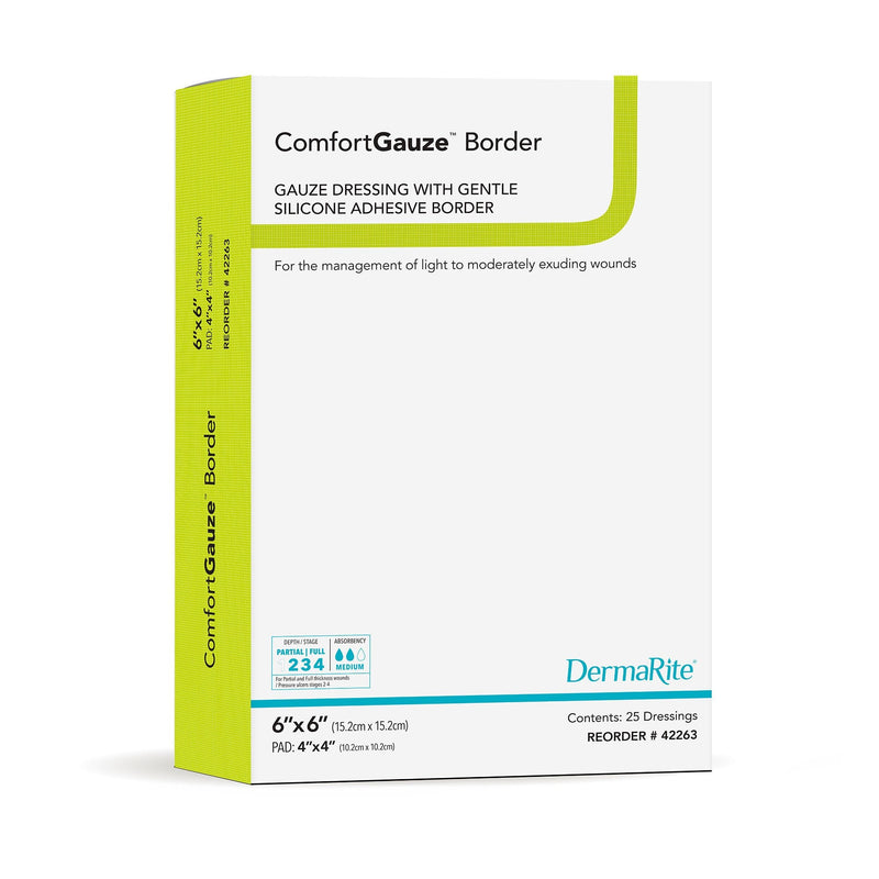ComfortGauze Island Dressing with Silicone Border, 6 x 6 Inch (25/BX) 