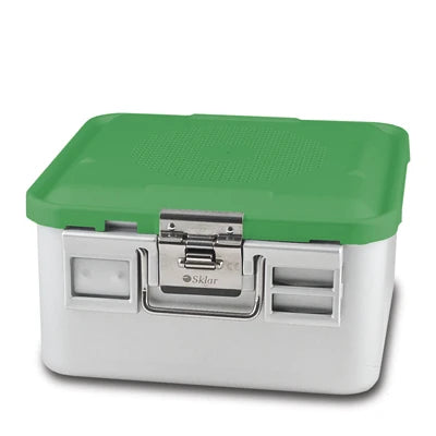 SklarLite Sterilization Container - Half-Size, Safe Lid, Perforated Bottom, 11-1/4" x 11" x 6", Green - 10-4640 