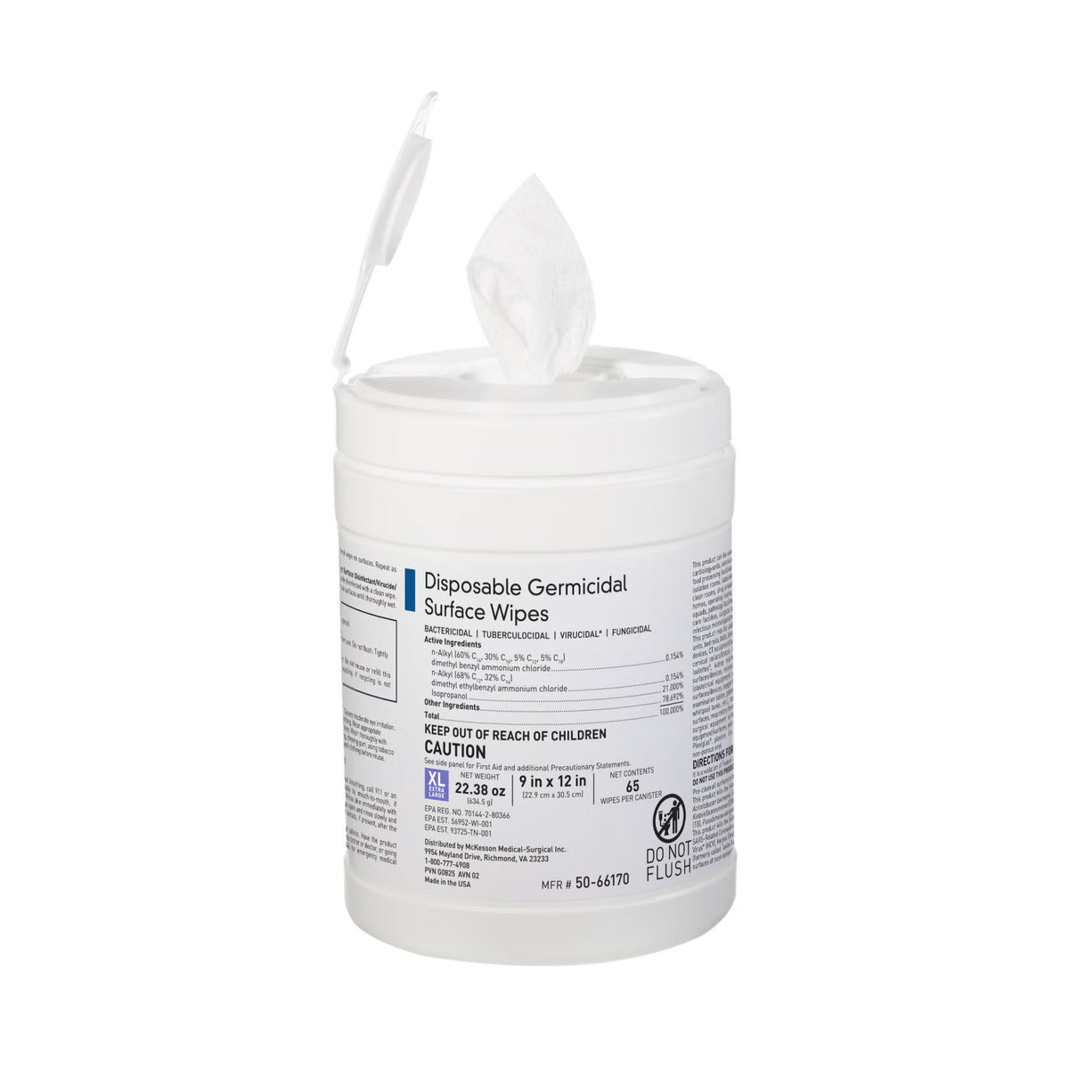 McKesson Germicidal Extra Large Surface Disinfectant Wipes, Canister (Case of 780)