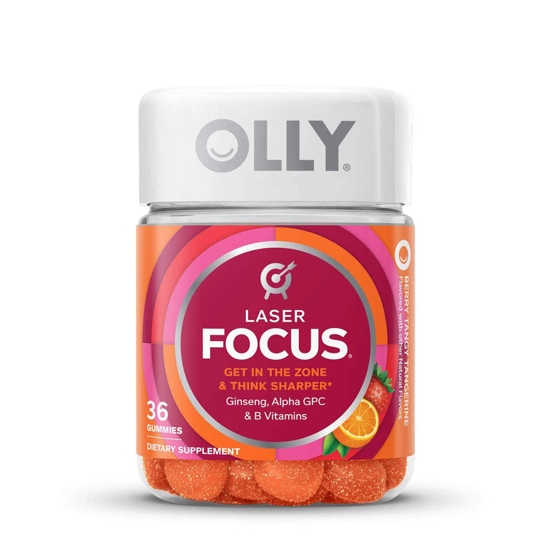 Dietary Supplement OLLY Laser Focus B6 / B12 / Ginseng / Alpha GPC 2 mg - 50 mcg - 100 mg - 20 mg Strength Gummy 36 per Bottle Berry Tang Flavor