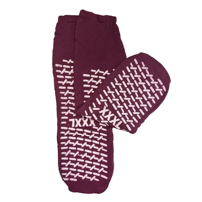 Risk Management Slipper Socks Unisex Adult 3X-Large Double Tread Single Patient Use Purple (Case of 48 Pairs)
