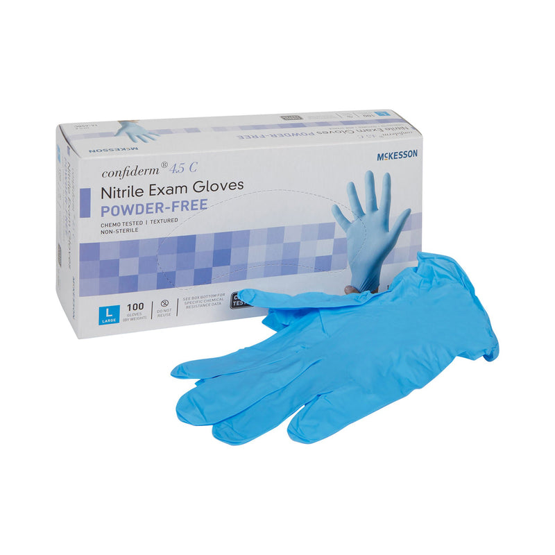 McKesson Confiderm 4.5C Nitrile Exam Glove, Large, Blue (Case of 1000)