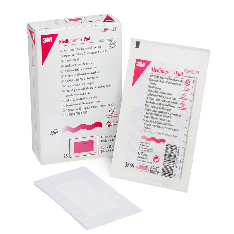 Solventum Corporation 3M Medipore Adhesive Dressing, Soft Cloth, Sterile, White (100/CS) 