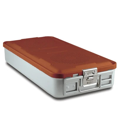 SklarLite Sterilization Container - Full-Size, Standard Lid, Perforated Bottom, 23" x 11" x 4", Red - 10-4016 