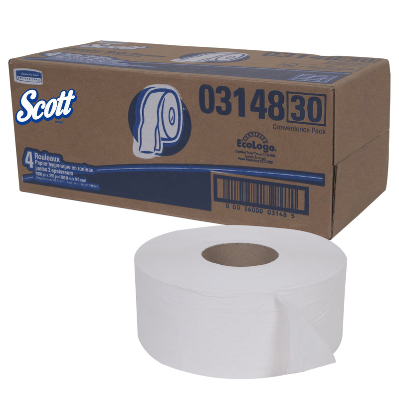 Kimberly Clark Toilet Tissue Scott Essential JRT White 2-Ply Jumbo Size Cored Roll Continuous Sheet 3-11/20 Inch X 1000 Foot (4/CS)