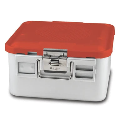 SklarLite Sterilization Container - Half-Size, Standard Lid, Non-Perforated Bottom, 11-1/4" x 11" x 6", Red - 10-4600 