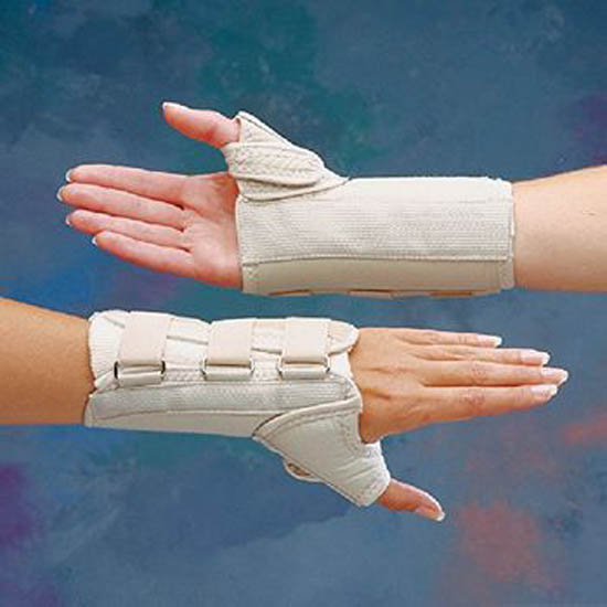 Performance Health Wrist Brace with Thumb Spica Rolyan D-Ring Original Aluminum / Cotton / Polyester Left Hand Beige Large 