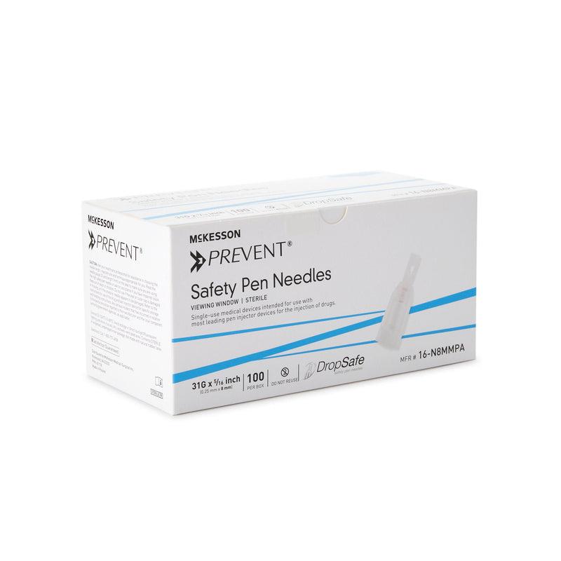 McKesson Prevent Safety Insulin Pen Needle, 31 Gauge, 8 mm Length (100/BX)