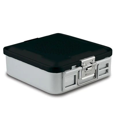SklarLite Sterilization Container - Half-Size, Standard Lid, Perforated Bottom, 11-1/4" x 11" x 4", Black - 10-4522