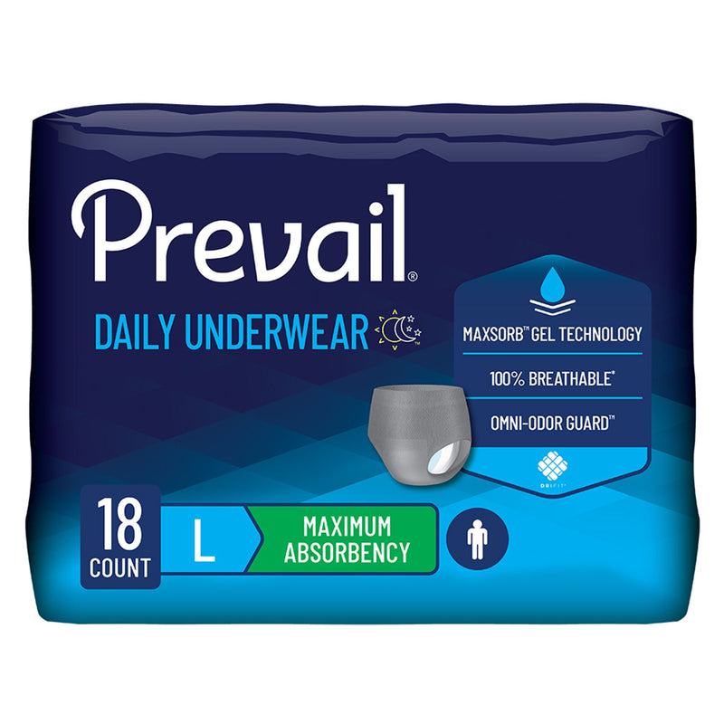 Prevail Men's Daily Underwear Maximum Absorbent Underwear, Large / Extra Large (Case of 72)