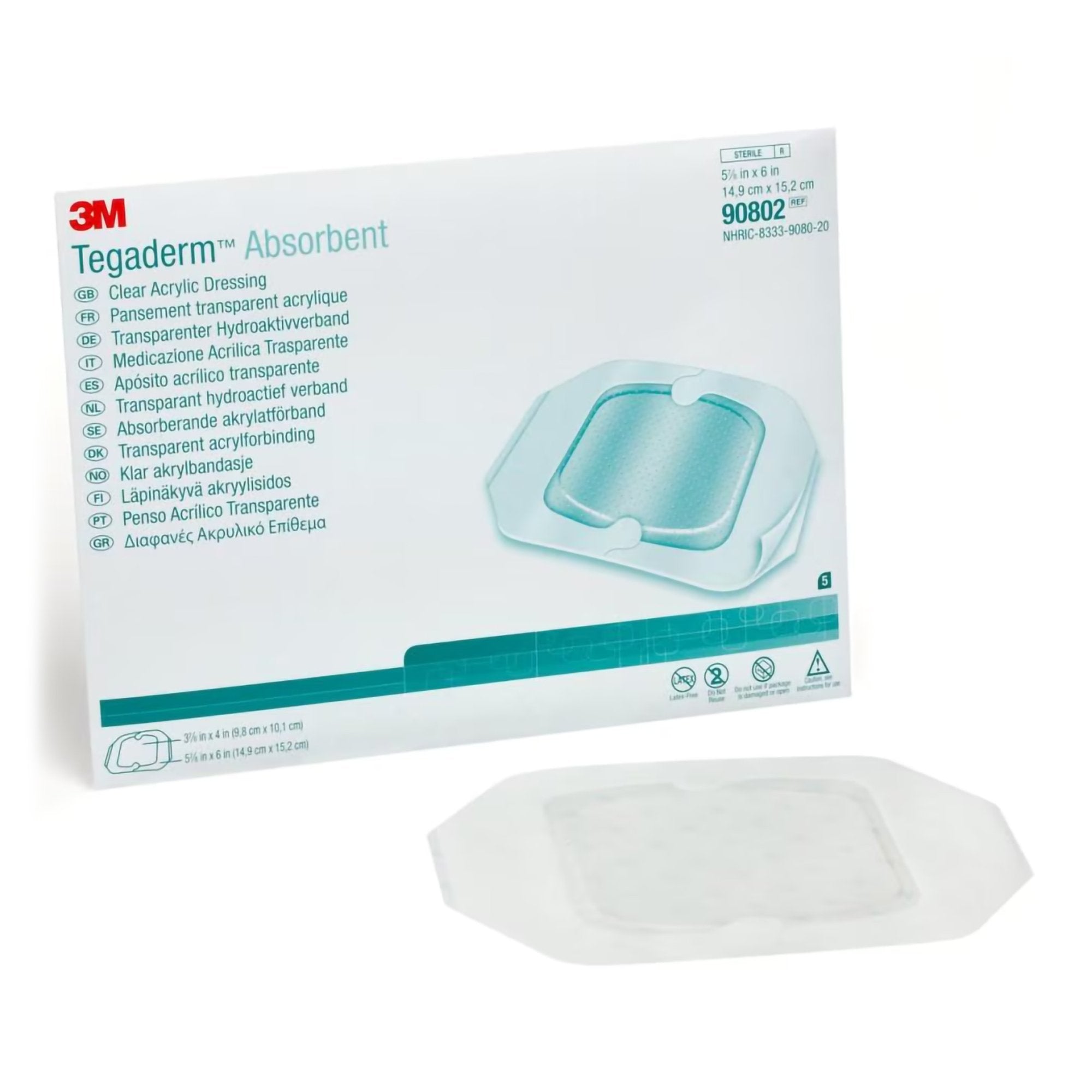 Solventum Corporation 3M Tegaderm Absorbent Acrylic Transparent Film Dressing, 5-7/8 x 6 Inch (40/CS) 