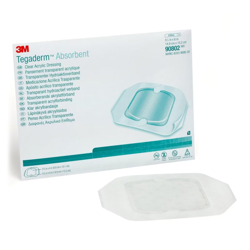 Solventum Corporation 3M Tegaderm Absorbent Acrylic Transparent Film Dressing, 5-7/8 x 6 Inch (40/CS) 