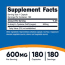 Dietary Supplement nutricost Acetyl L-Cysteine NAC 600 mg Strength Capsule 180 Per Bottle