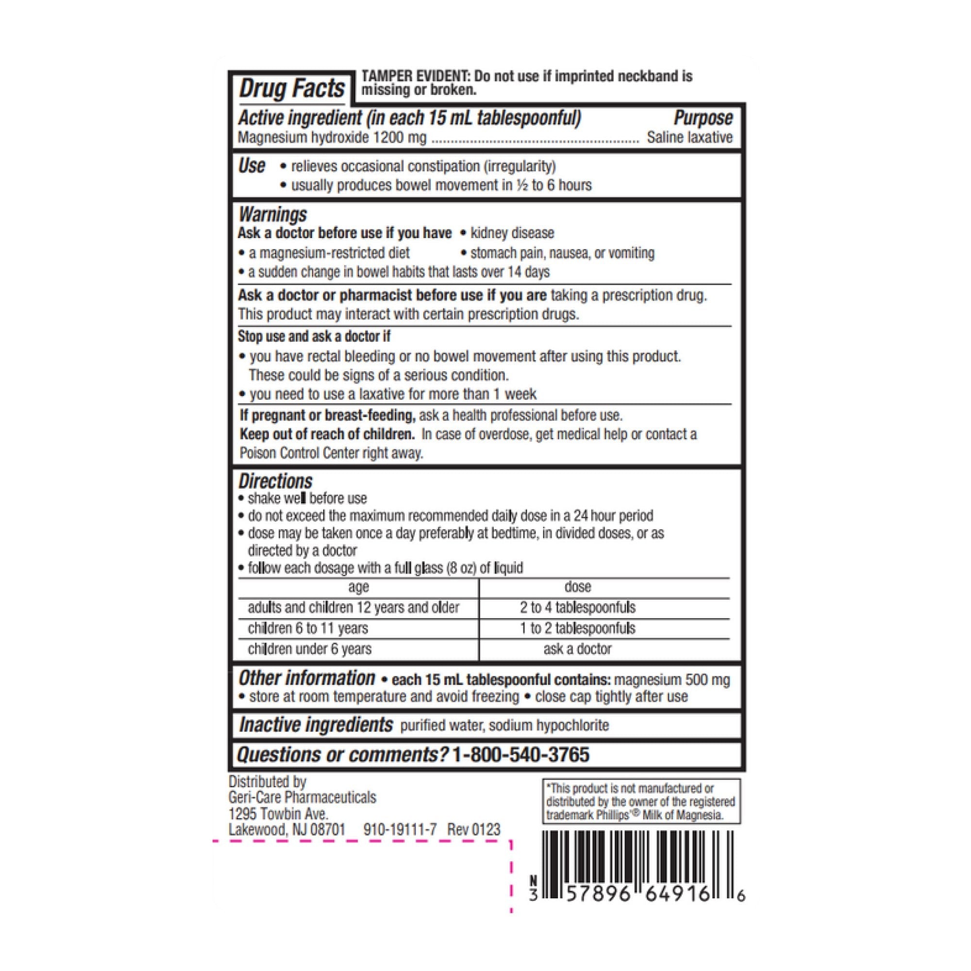 Geri-Care Geri-Care Magnesium Hydroxide Laxative (12/CS) 