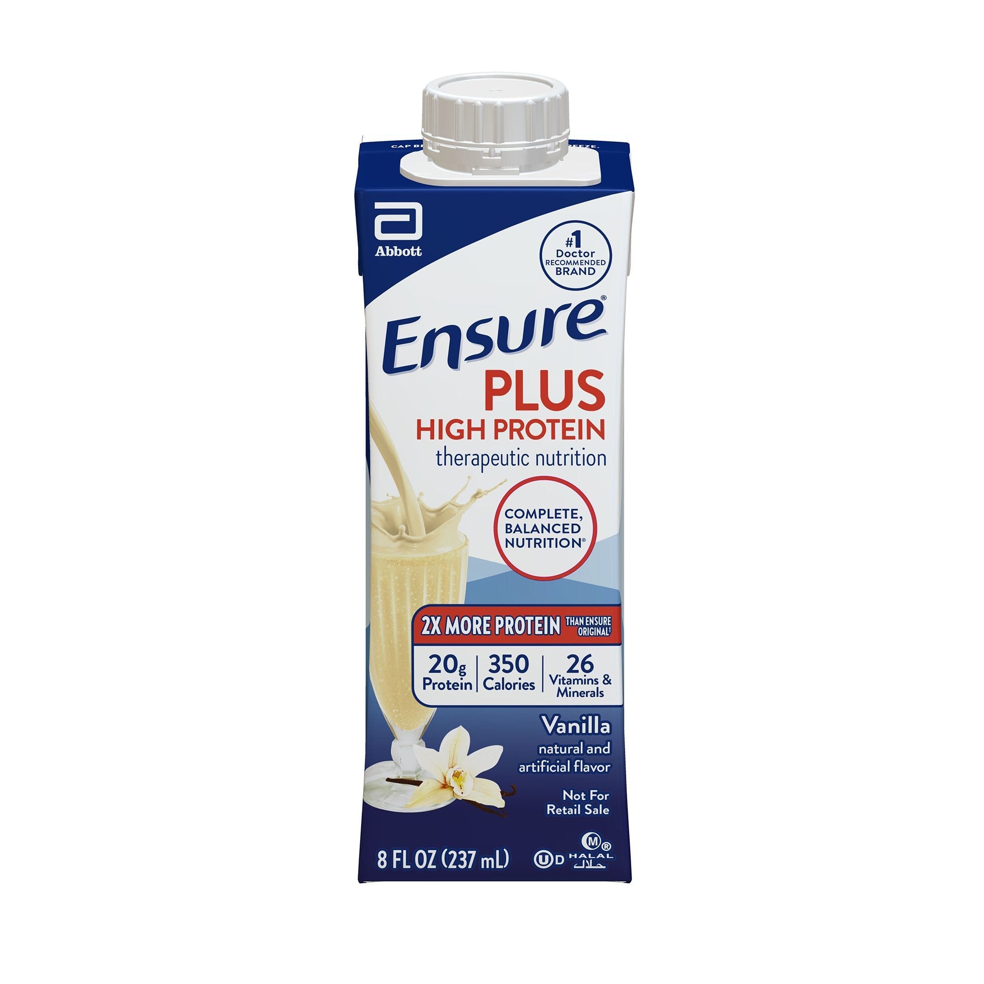 Abbott Nutrition Ensure Plus High Protein Therapeutic Nutrition Shake, Vanilla, 8-ounce carton (24/CS) 