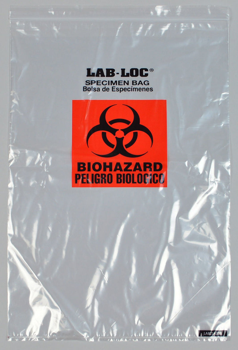 Lab-Loc Specimen Transport Bag with Document Pouch, Zip Closure, 14 x 20 Inch (Case of 250)