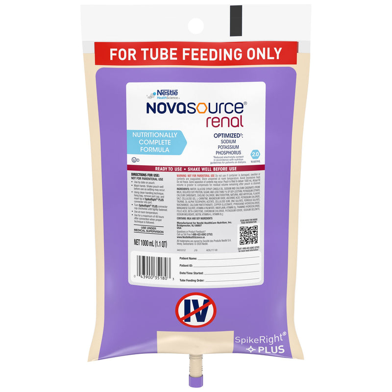 Novasource Renal Ready to Hang Tube Feeding Formula, 33.8 oz. Bag (Case of 6)