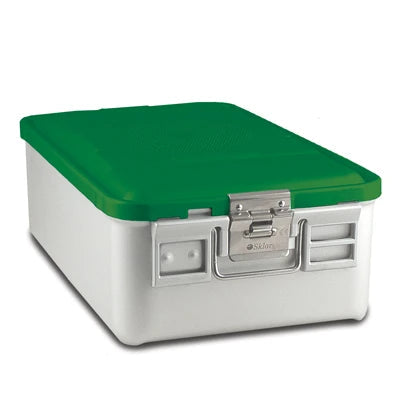 SklarLite Sterilization Container - Mid-Size, Safe Lid, Perforated Bottom, 18-1/4" x 11" x 6", Green - 10-4438 
