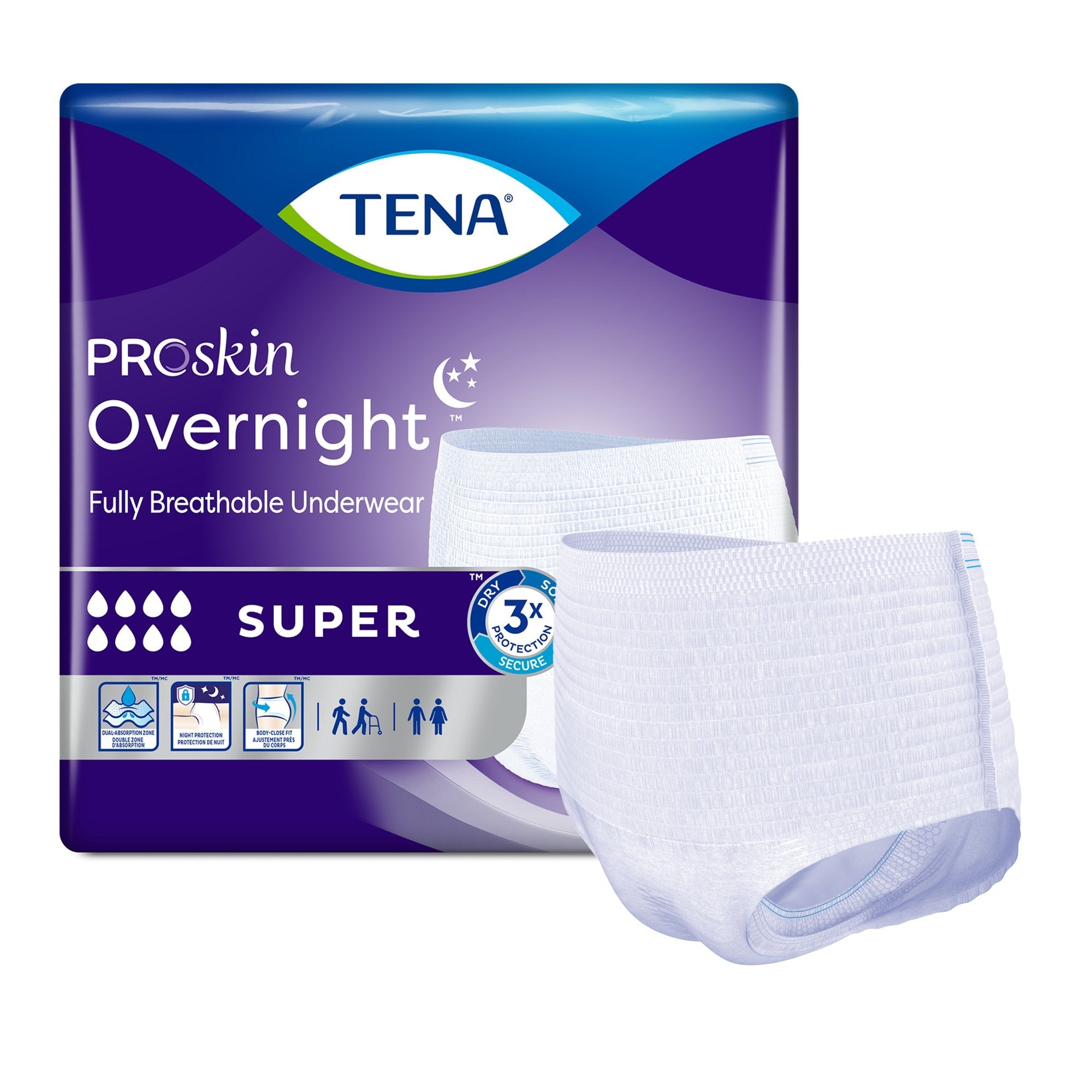 Essity HMS North America Inc Tena ProSkin Overnight Super Fully Breathable Underwear, Extra Large (48/CS) 