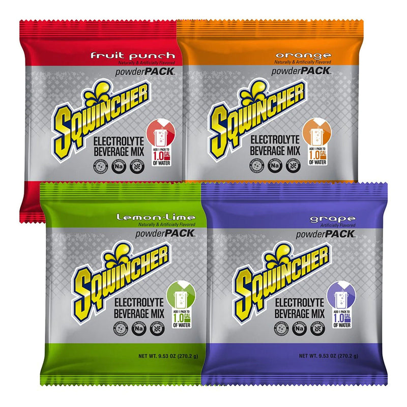 Sqwincher Powder Pack Assorted Flavors Electrolyte Replenishment Drink Mix (Case of 80)