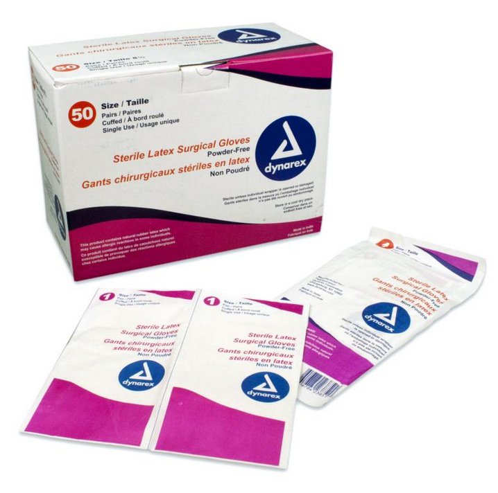 Dynarex Surgical Glove Dynarex Size 7.5 50 Pairs per Box Sterile Latex Standard Cuff Length Fully Textured Ivory Not Chemo Approved (200/CS) 