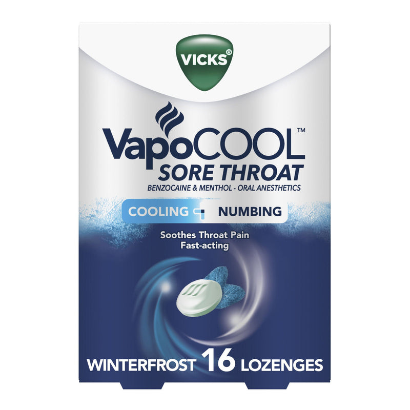 Vicks VapoCool Sore Throat Lozenges Winterfrost (Carton of 16)