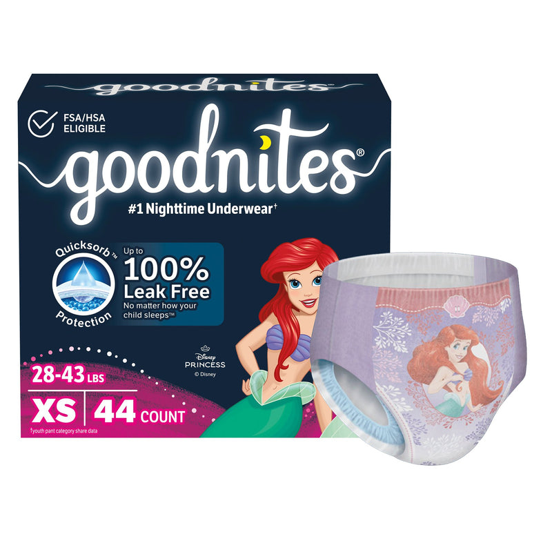 Goodnites Heavy Absorbency Nighttime Underwear, X-Small for Girls 28 – 43 lbs. (Case of 44)