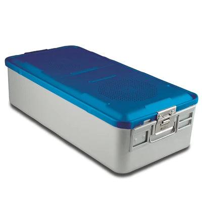 SklarLite Sterilization Container - Full-Size, Standard Lid, Non-Perforated Bottom, 23" x 11" x 6", Blue - 10-4102