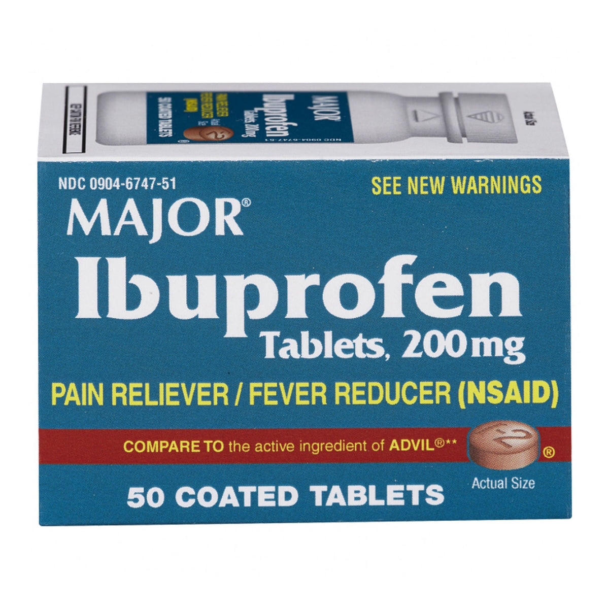 Pain Relief 200 mg Strength Ibuprofen Tablet 50 per Bottle