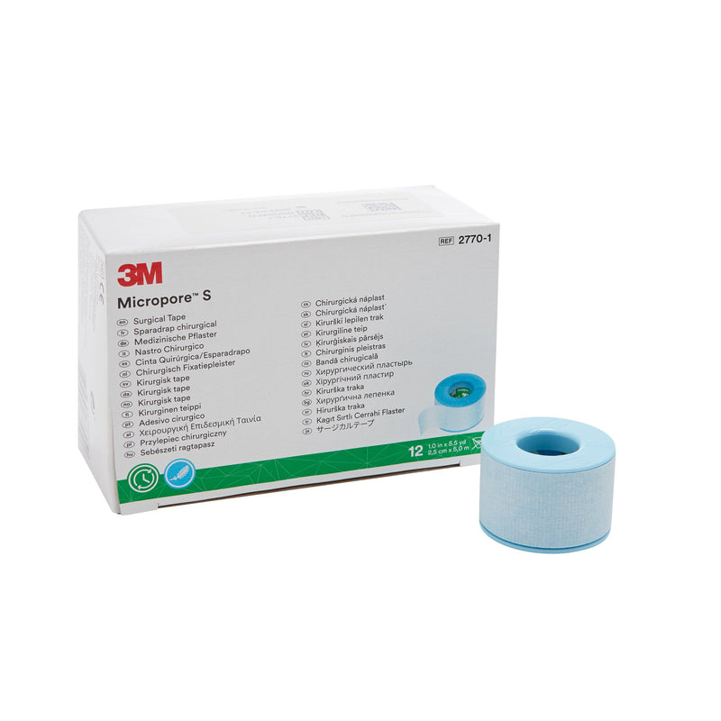 3M Micropore S Silicone Medical Tape, 1 Inch x 5-1/2 Yard, Blue (Case of 120)