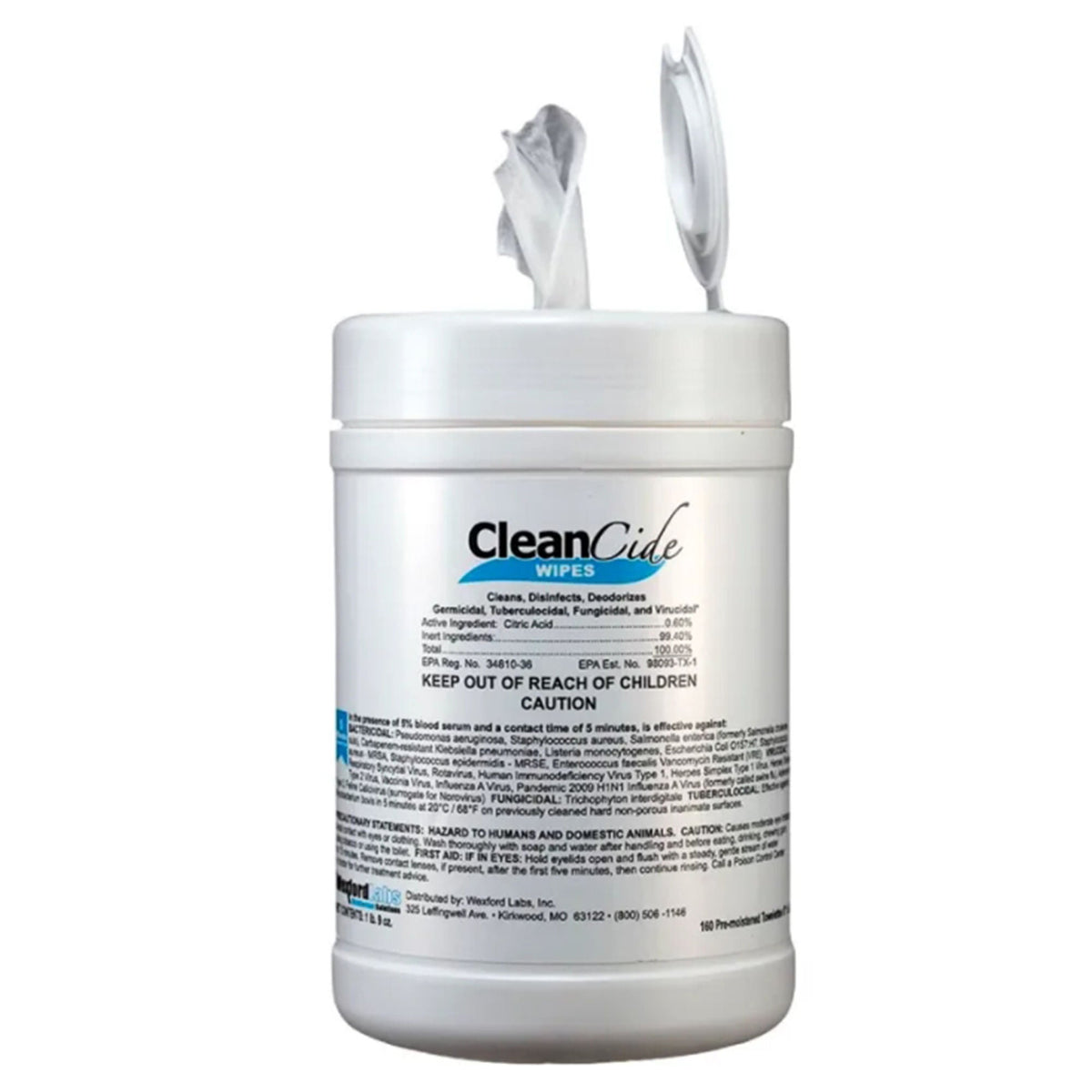 Surface Disinfectant Cleaner Cleancide Premoistened Germicidal Manual Pull Wipe 160 Count Canister Scented NonSterile (Case of 1920)