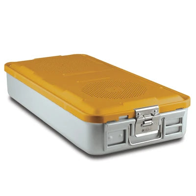 SklarLite Sterilization Container - Full-Size, Safe Lid, Non-Perforated Bottom, 23" x 11" x 4", Yellow - 10-4026 