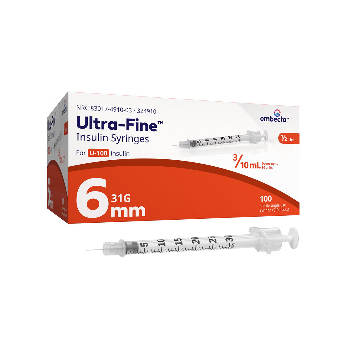Standard Insulin Syringe with Needle Veo Ultra-Fine 0.3 mL 15/64 Inch 31 Gauge NonSafety Regular Wall (Case of 500)