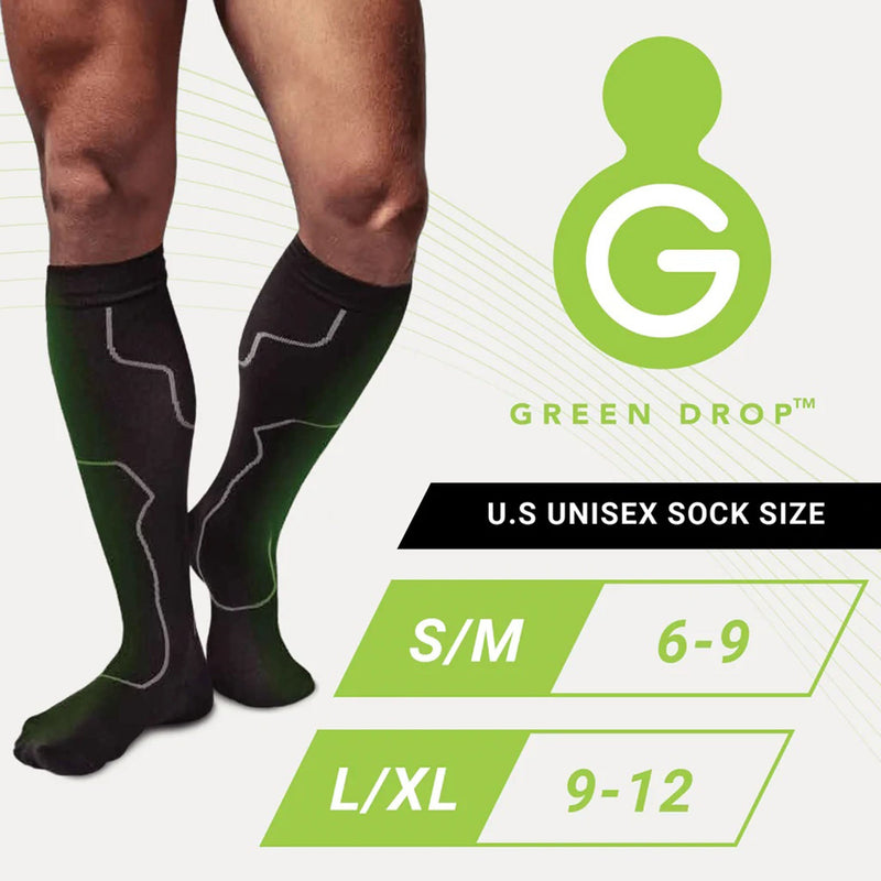Compression Socks Green Drop Knee High Large / X-Large Black Closed Toe (24/CS) 