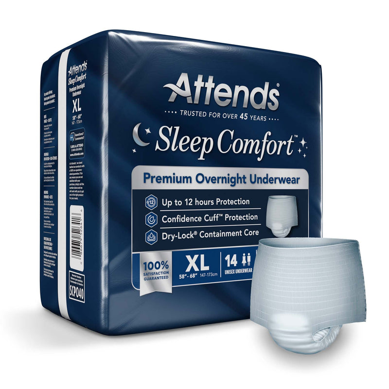 Attends Sleep Comfort Premium Overnight Underwear, Extra Large, 58 – 68 Inches (Case of 56)
