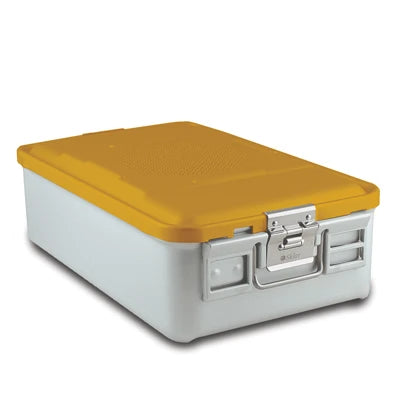 SklarLite Sterilization Container - Mid-Size, Standard Lid, Non-Perforated Bottom, 18-1/4" x 11" x 5", Yellow - 10-4350 