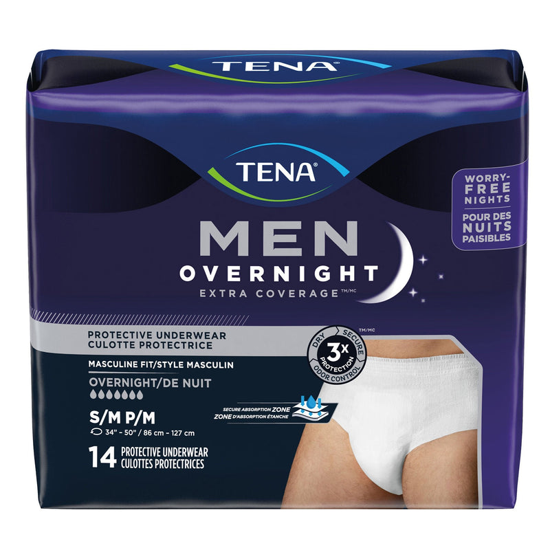 Tena Men Overnight Extra Coverage Protective Underwear, Heavy Absorbency, S/M (56/CS) 