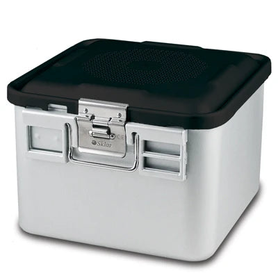 SklarLite Sterilization Container - Half-Size, Safe Lid, Perforated Bottom, 11-1/4" x 11" x 8", Black - 10-4690 