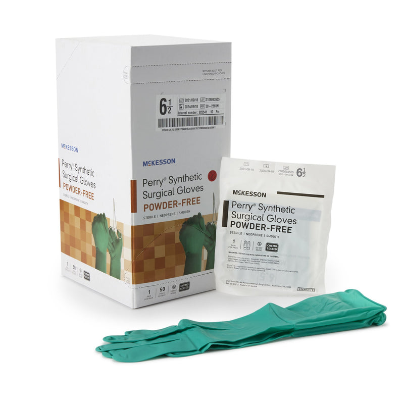 McKesson Perry Performance Plus Polychloroprene Surgical Glove, Size 6.5, Green (Case of 4 Boxes)