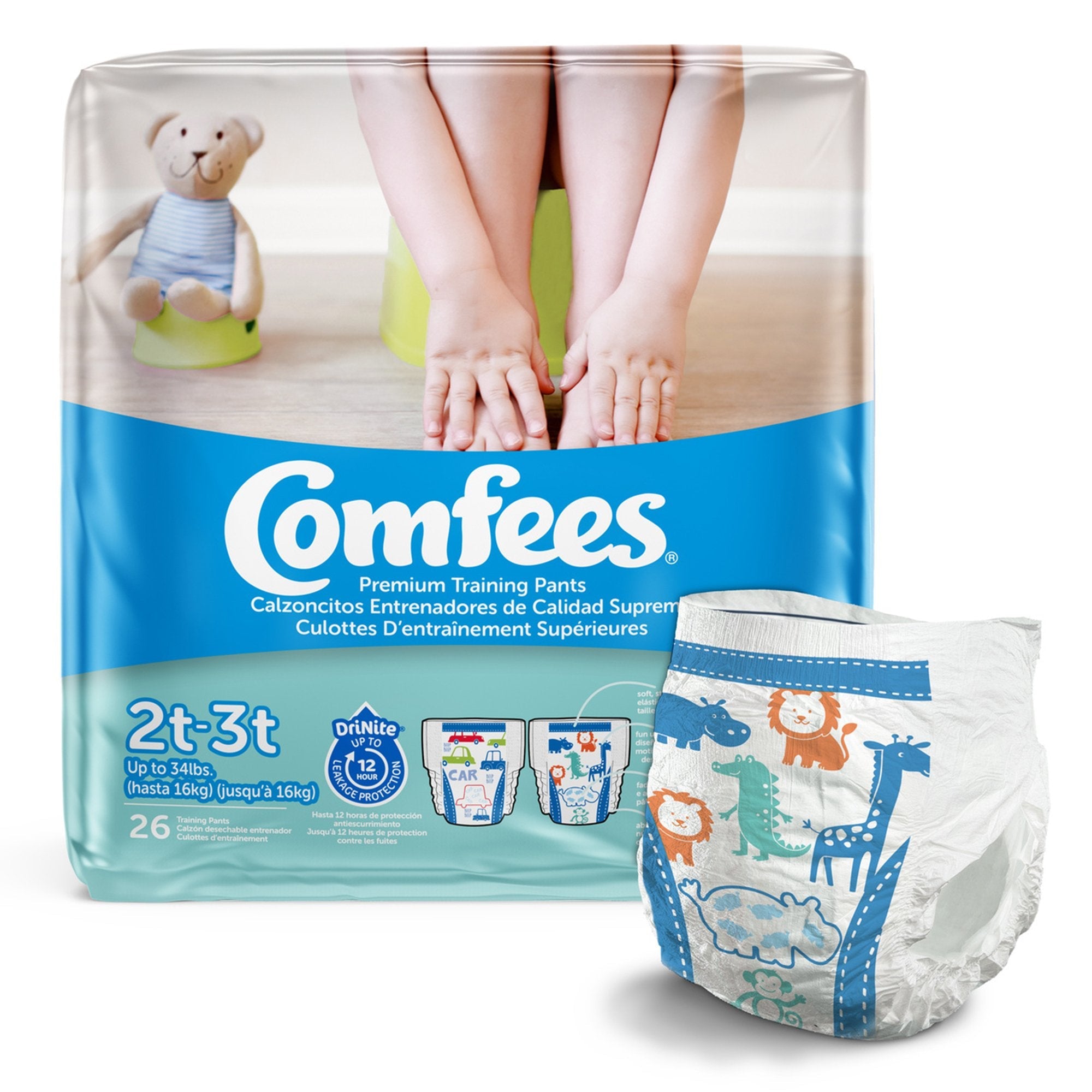 Attends Healthcare Products Male Toddler Training Pants Comfees Pull On with Tear Away Seams Size 2T to 3T Disposable Moderate Absorbency (156/CS) 