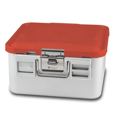 SklarLite Sterilization Container - Half-Size, Standard Lid, Perforated Bottom, 11-1/4" x 11" x 6", Red - 10-4612 