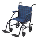 drive Fly-Lite Ultra Transport Wheelchair, Blue Frame w/ Plaid Upholstery (Each)