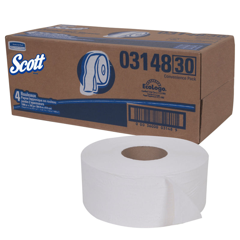 Toilet Tissue Scott Essential JRT White 2-Ply Jumbo Size Cored Roll Continuous Sheet 3-11/20 Inch X 1000 Foot (Case of 4 Rolls)