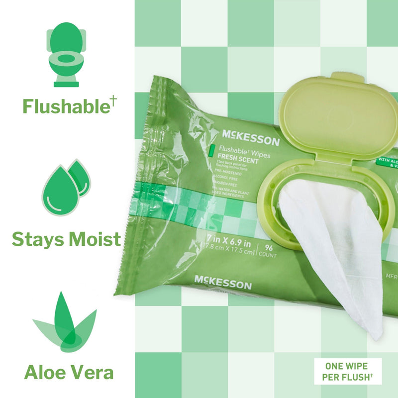 McKesson Flushable* Wet Wipes - Scented, 96 Wet Wipes per Pack (96/PK)